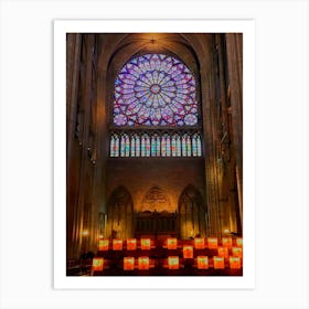 Old Notre Dame Cathedral Stain Glass and Candles (Paris Series) Art Print