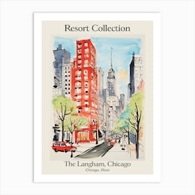 Poster Of The Langham, Chicago   Chicago, Illinois  Resort Collection Storybook Illustration 2 Art Print