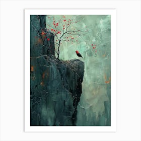 Red Bird On Cliff Art Print