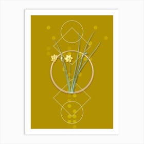 Vintage Daffodil Botanical with Geometric Line Motif and Dot Pattern n.0133 Art Print