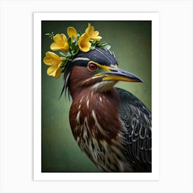 Bird With A Flower Crown European Robin Art Print 7 Art Print