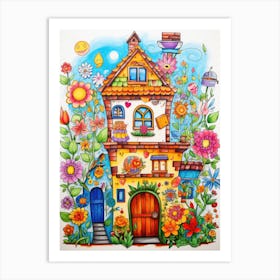 House With Flowers 1 Art Print