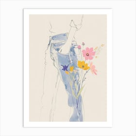 Jean Line Art Flowers 4 Art Print
