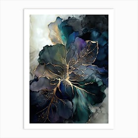 Painting Flower With Blue Gold L Art Print