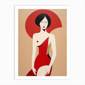 Asian Woman Abstract red and beige Art Art Print