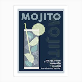 Navy And Grey Mojito Cocktail Art Print