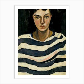 Portrait Of A Woman Wearing A Striped Shirt Art Print