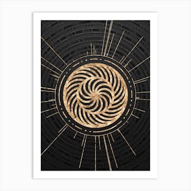 Geometric Glyph Symbol in Gold with Radial Array Lines on Dark Gray n.0244 Art Print