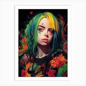 Billie Eilish Floral Portrait 2 Art Print