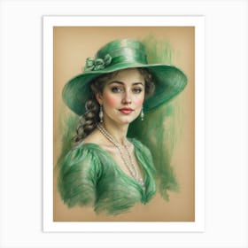 Lady In Green Hat 1 Art Print