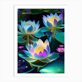 Lotus Flowers In Garden Holographic 3 Art Print