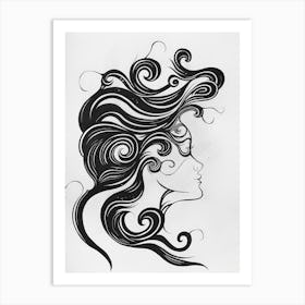 Portrait Of A Woman With Curly Hair Art Print