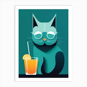 Cat With A Drink Art Print