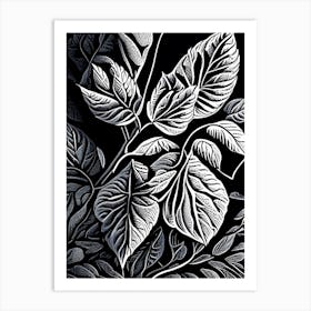 Blueberry Leaf Linocut 2 Art Print