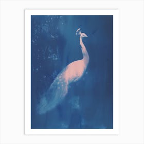 White Peacock Cyanotype Inspired Art Print