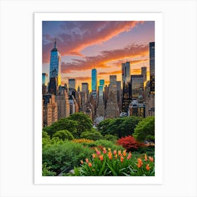 Crowded Streets Under Towering Skyscrapers Art Print