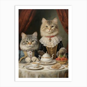 Two Cats At A Medieval Afternoon Tea 3 Art Print