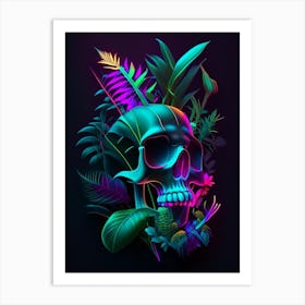 Skull With Neon Accents 2 Botanical Art Print