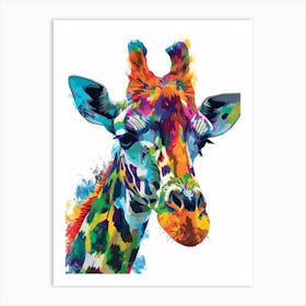 Giraffe Colourful Watercolour Face Portrait 4 Art Print