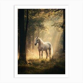 White Horse In The Forest. Generated AI. Art Print 6 Art Print