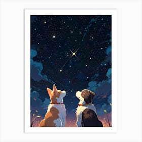 Two Dogs Looking At The Stars 7 Art Print