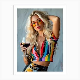 Latex Fashion Model With A Glass Of Wine Art Print