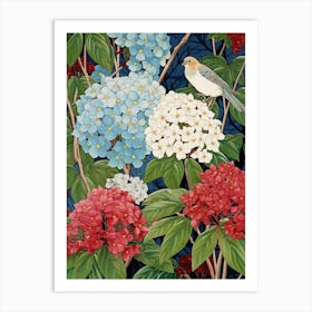 Hydrangea And Birds 2 Vintage Japanese Botanical Art Print