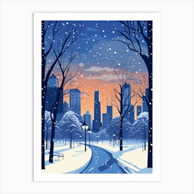 Winter Travel Night Illustration Chicago Usa 1 Art Print