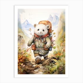 Panda Art Hiking Watercolour 4 Art Print