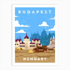 Budapest, Hungary — Retro travel minimalist art poster Art Print