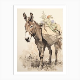 Storybook Animal Watercolour Donkey 1 Art Print