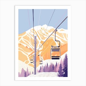 Jackson Hole Mountain Resort   Wyoming, Usa, Ski Resort Pastel Colours Illustration 3 Art Print