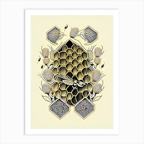 Beehive With Swarming Bees Vintage Art Print