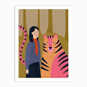 Pink Tiger And Woman Art Print