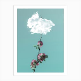 A Rose Branch With Thorns Reaching For The Sky Through The Clouds Art Print