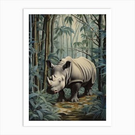 Cold Tones Of A Rhino Walking Through The Jungle 1 Art Print