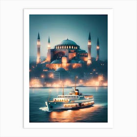 Blue Mosque At Night Art Print