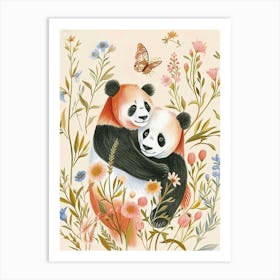 Folksy Floral Animal Drawing Panda 2 Art Print