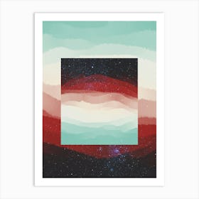 Minimal art abstract watercolor painting of the sky and red hills Art Print