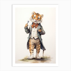 Tiger Illustration Performing Stand Up Comedy Watercolour 3 Art Print