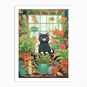 Kawaii Cat Drawings Gardening 4 Art Print