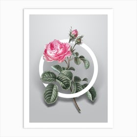 Vintage Provence Rose Minimalist Flower Geometric Circle on Soft Gray n.0063 Art Print