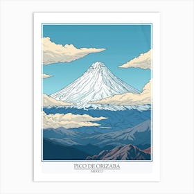 Pico De Orizaba Mexico Color Line Drawing 3 Poster Art Print