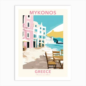 Mykonos, Greece, Flat Pastels Tones Illustration 3 Poster Art Print