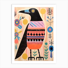 Pink Scandi Crow 4 Art Print