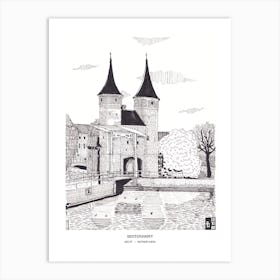 Oosterpoort Eastern Gate Delft Netherlands Pen Ink Illustration Art Print