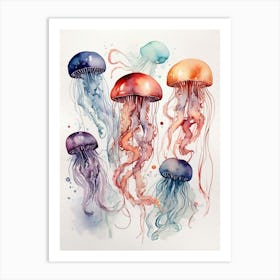 Watercolor Marine Jellyfishes Art Print 3 Art Print