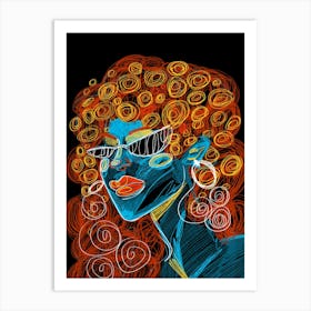 Girl With Curly Hair Modern Art Print