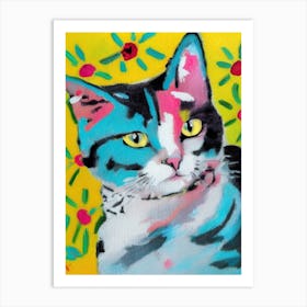 Yellow FLower Cat Art Print