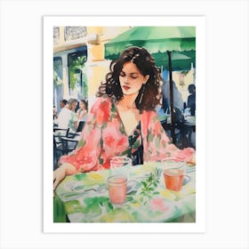 At A Cafe In Lisbon Portugal 2 Watercolour Art Print